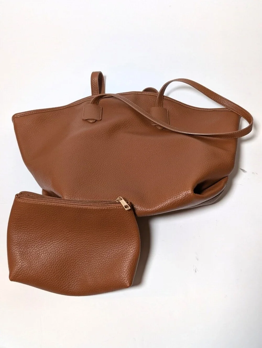 ANTHROPOLOGY Angular Pebbled Tote Classic Brown Leather Tote Shoulder Bag